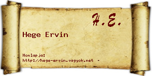 Hege Ervin névjegykártya